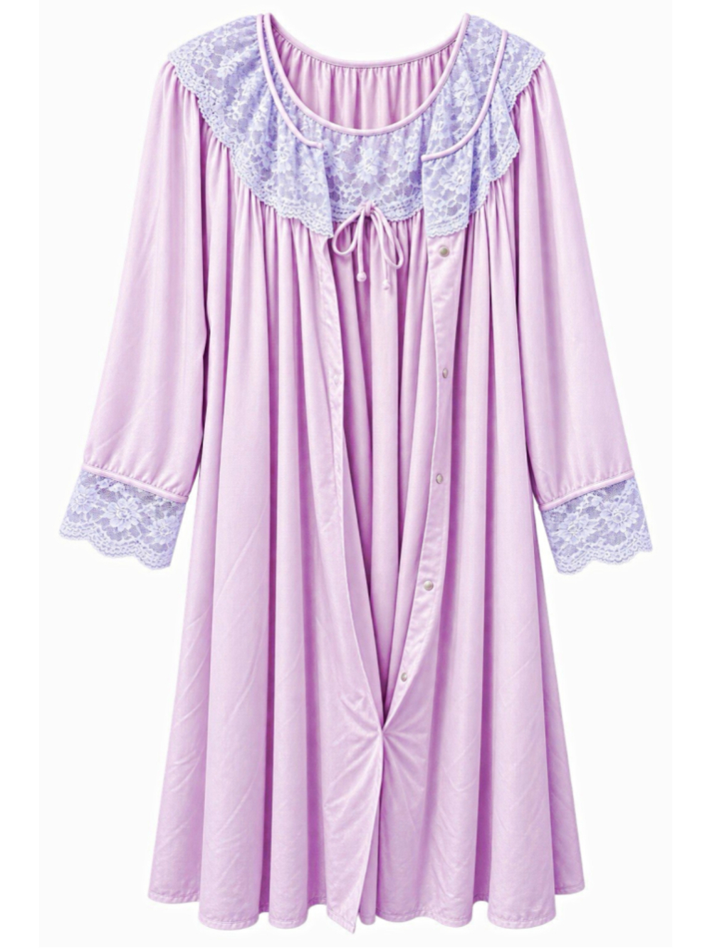 Vintage Nylon Peignoir Set M Lavender Nightgown Robe Lace Made USA